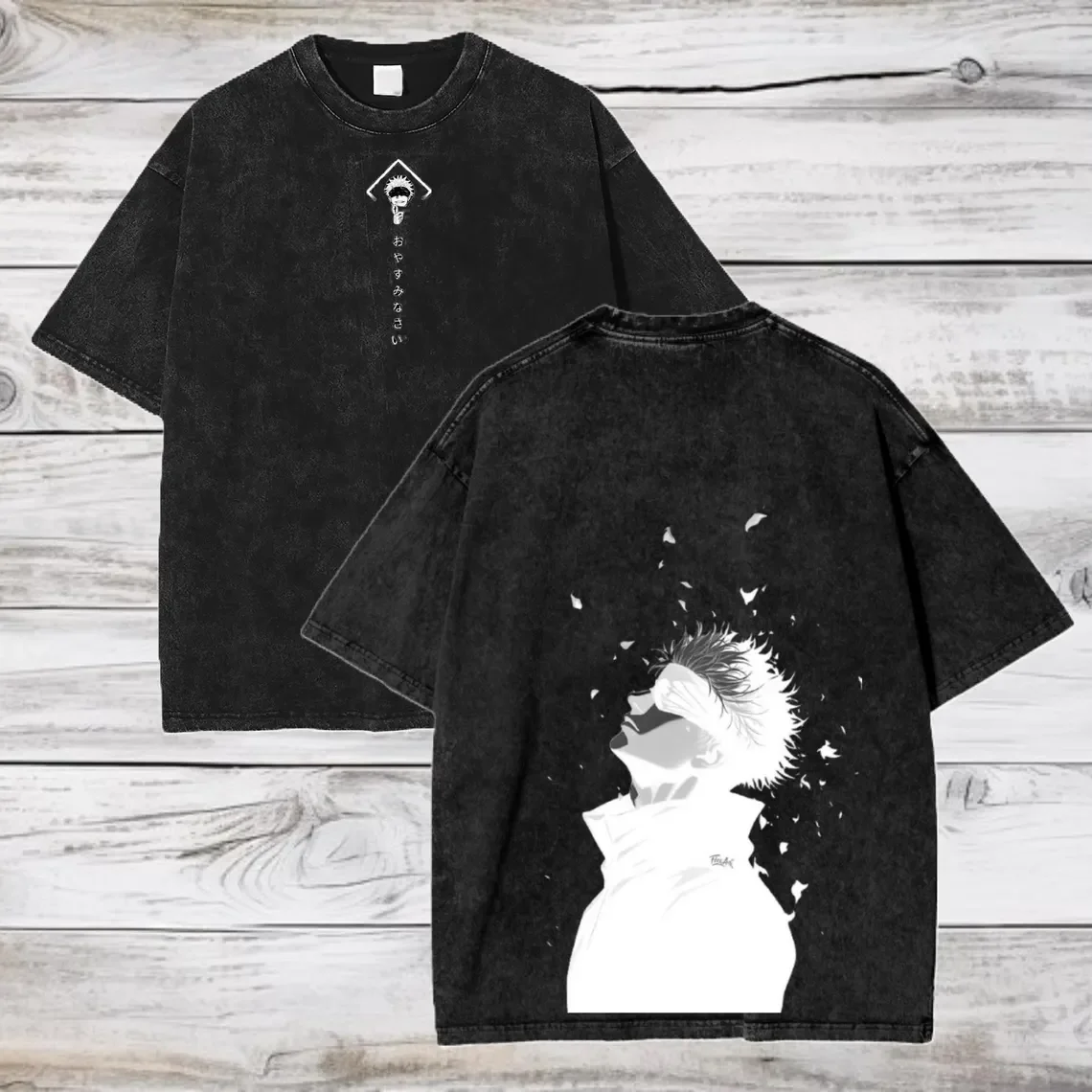 Gojo Satoru Jujutsu Kaisen Vintage Washed Cotton Oversized Tee - Unisex Streetwear Summer Short Sleeve Shirt