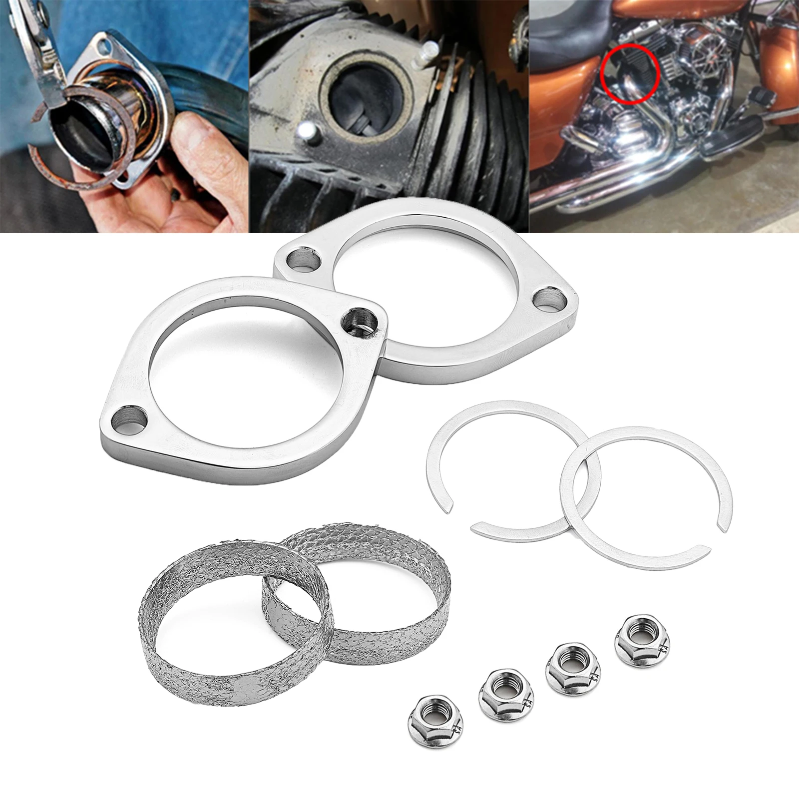 Exhaust Tail Pipe Flange Gaskets Install Kit For Harley Davidson Big