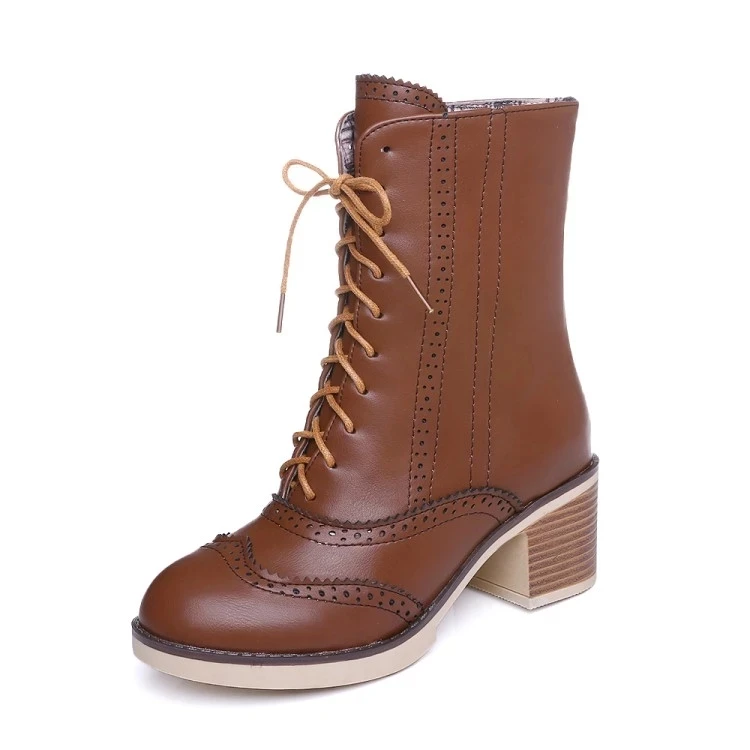 Oversize Large Size Big Size Womens Fashion Boots Round Toe Laceup