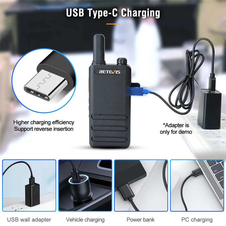 Retevis RT622P 15mm Ultra-thin Walkie-talkie PMR446 Pro 2 way Radio Type C VOX 4