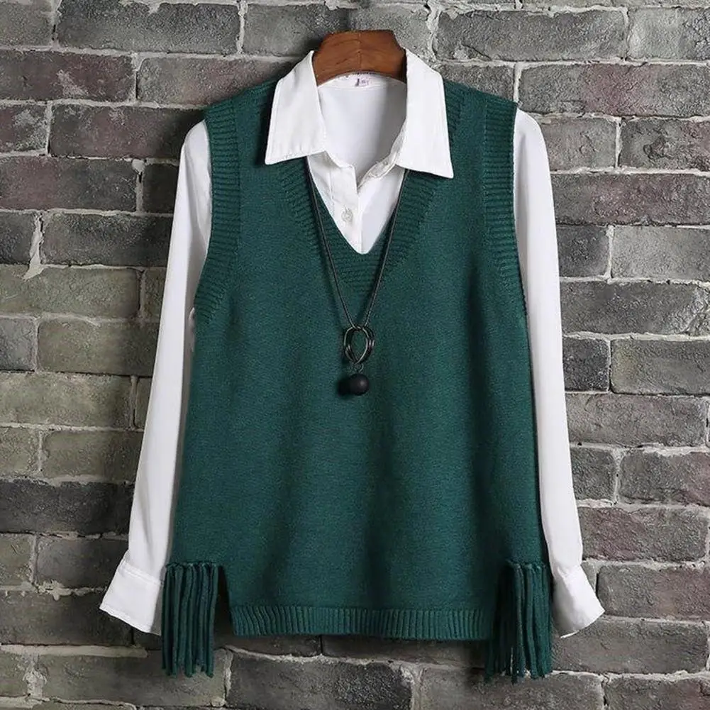 

V-neck Sweater Vest Women Casual Loose Fringed Student Knitted Halter Korean Version of The Wild 2023 Spring Jumper Girl