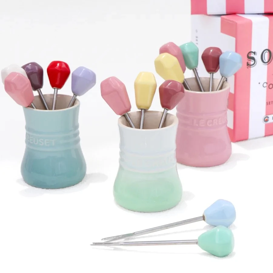 

Fruit Salad Fork with Storage Tank Stainless Steel Cake Dessert Forks Macaron Afternoon Tea Cutlery Set Home Party Decoration