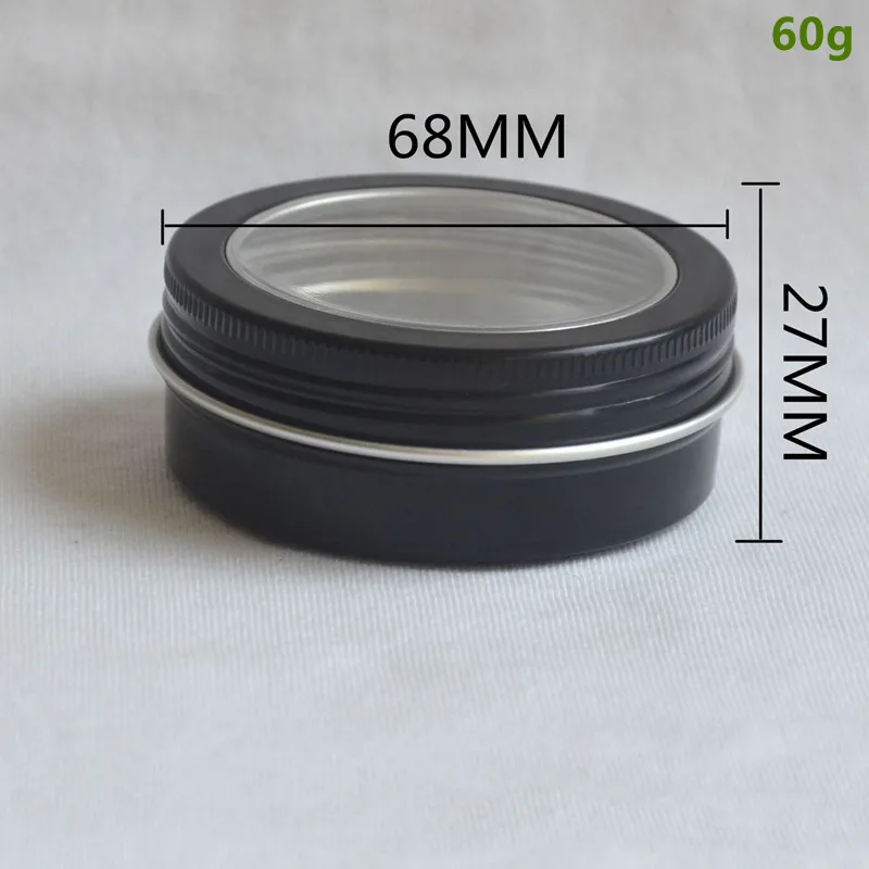 200pcs 60Ml/2oz Matt Black Round Aluminum Tins Cans Screw Clear Window Cover Cosmetic Sample Storage Case Containers Jar 2