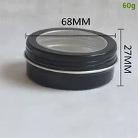 200pcs 60Ml/2oz Matt Black Round Aluminum Tins Cans Screw Clear Window Cover Cosmetic Sample Storage Case Containers Jar 2