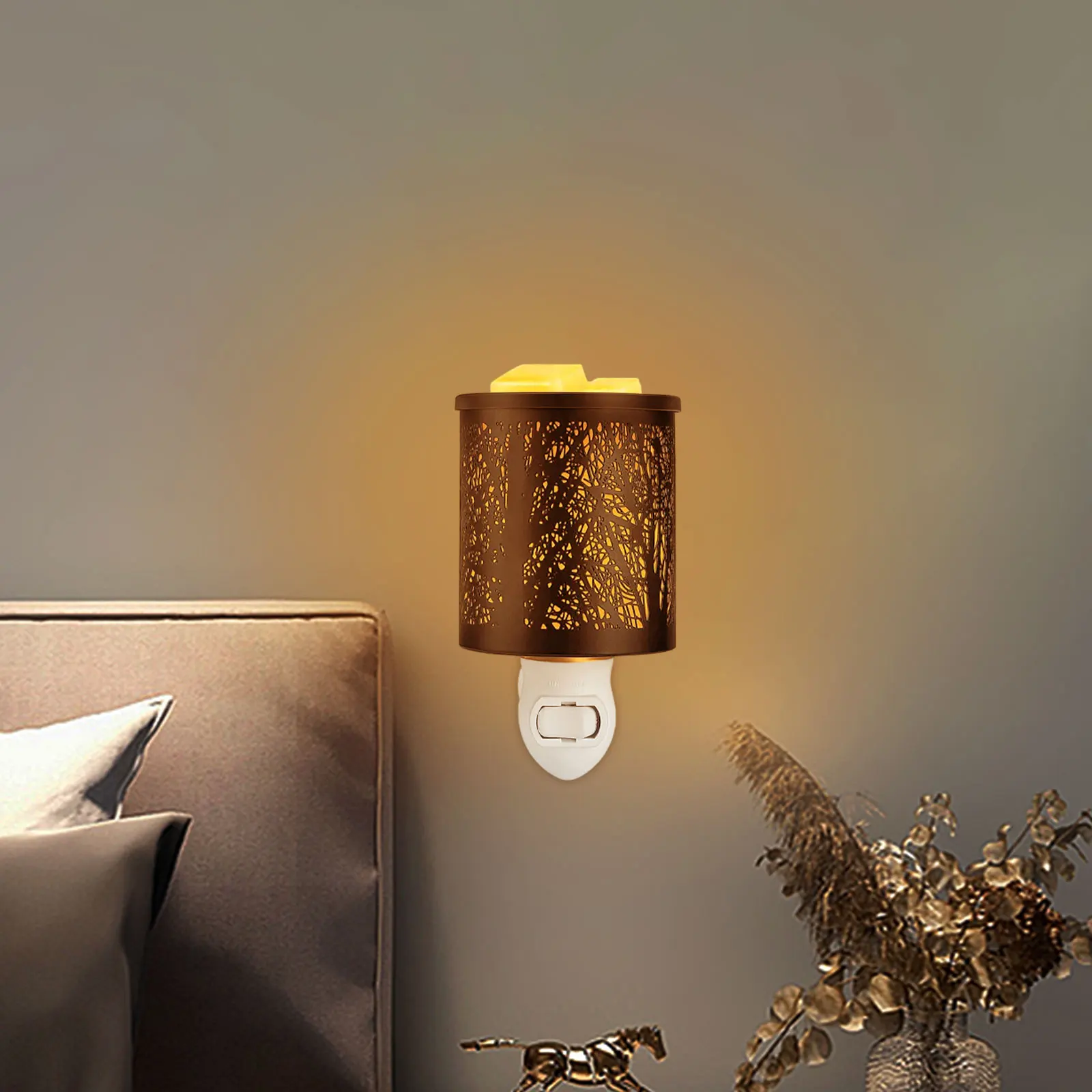 Scaldacera Elettrico In Metallo Rosé - Lampada Da Notte Profumata Per Olio E Cera, Deodorante Per Ambienti Elegante Per Casa, Ufficio E Camera Da Letto Con 2 Lampadine