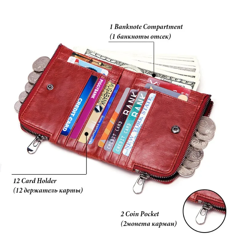 RFID Blocking Genuine Leather Men's Bifold Wallet with Zippered Coin Pocket