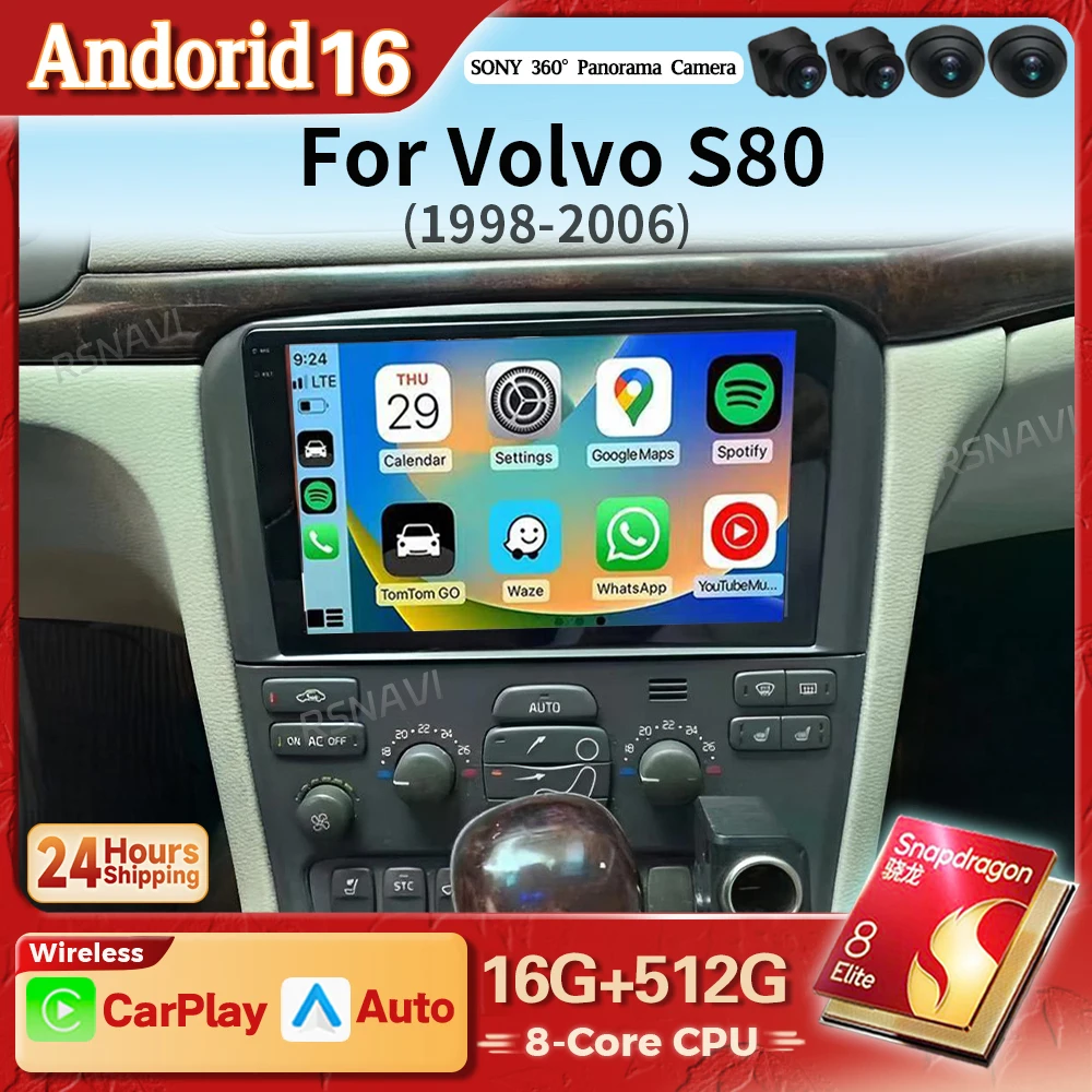 Radio Multimedia para Auto con Android 16 y Carplay, Pantalla 2K para Volvo S80 1998-2006, Autoradio GPS Estéreo con Reproductor Qualcomm 1