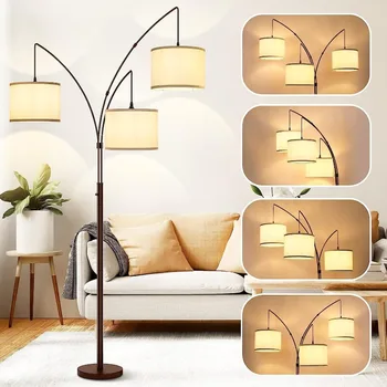 3 Lights Arc Floor Lamps for Living Room,Modern Tall Standing Lamp Hanging Over The Couch with Shades & Heavy Base 2