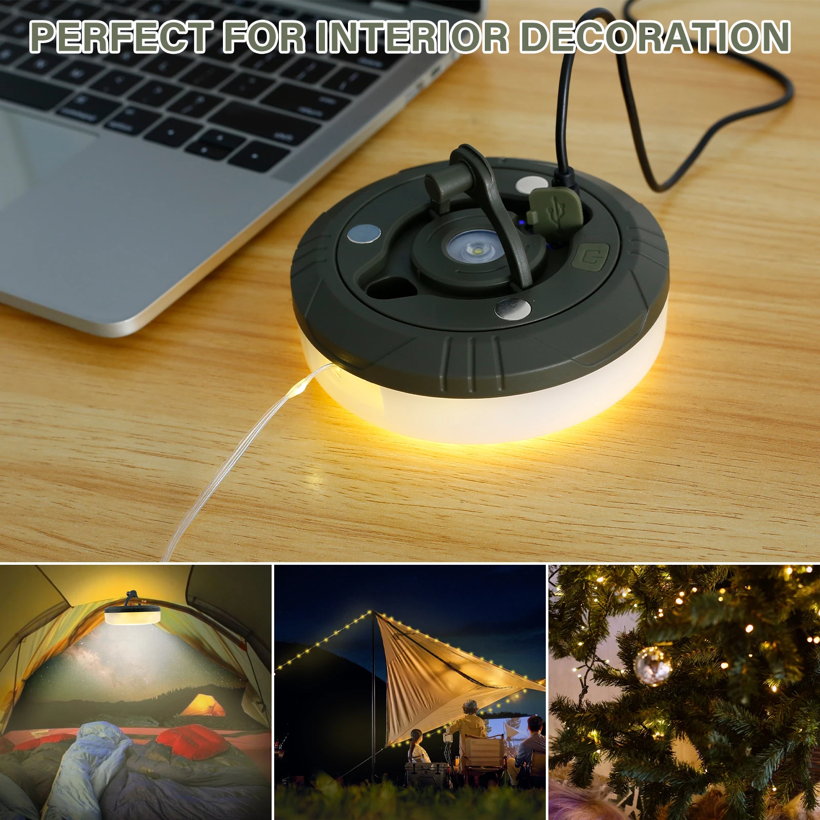 New Camping String Lights 2000mAh Rechargeable Outdoor String Lights 5 Lighting Modes Camping Waterproof 33Ft LED Tent