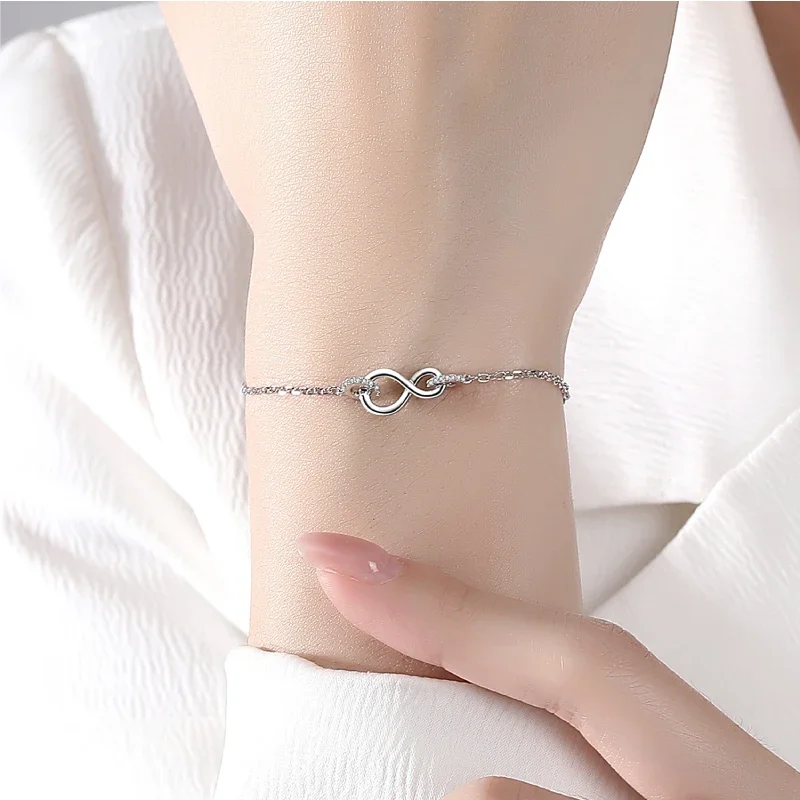 

2024 Y2K S925 Sterling Silver Bracelet Mobius Handchain Light Luxury Ins Double Ring Simplicity Personalize Design Jewelry Gift