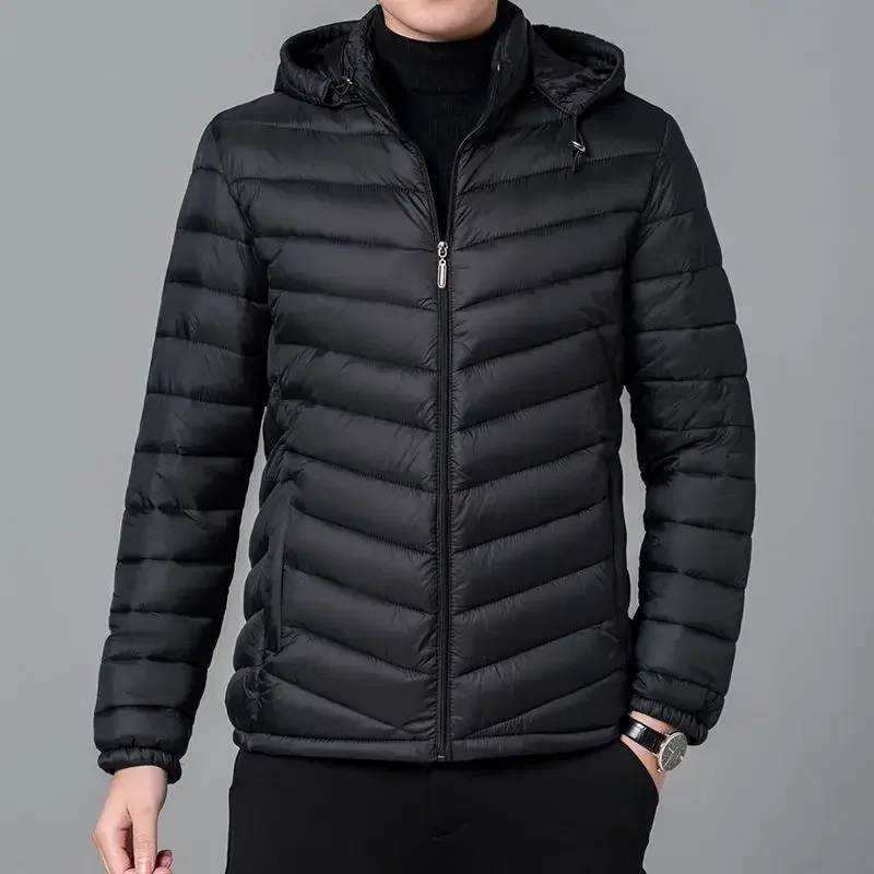 Chaqueta de plumón ligera para hombre, con cremallera, con capucha, acolchada, para hombre, parkas, ropa de lujo coreana, para invierno