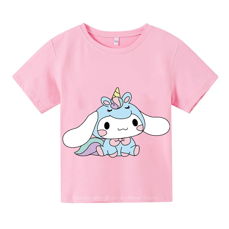 

Cinnamoroll Cartoon Print Kids T-shirt Cute Casual Short Sleeve Tops for Boys Girls Summer Cotton Fashion Wear