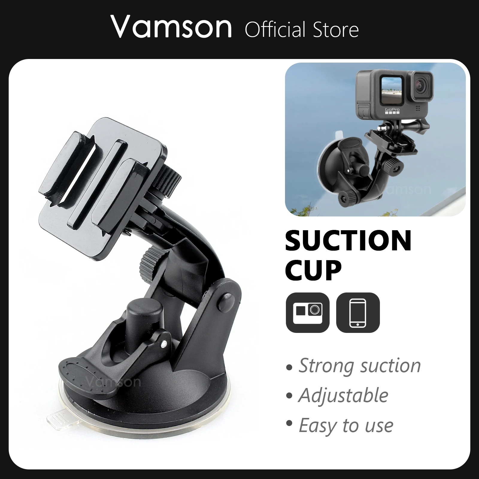 Vamson For Go Pro 8 9 7cm Car Windshield Suction Cup For Gopro 10 9 8 7 6 5 4 For Sjcam For Yi Vp520 - Sports & Action Video Cameras Accessories - AliExpress