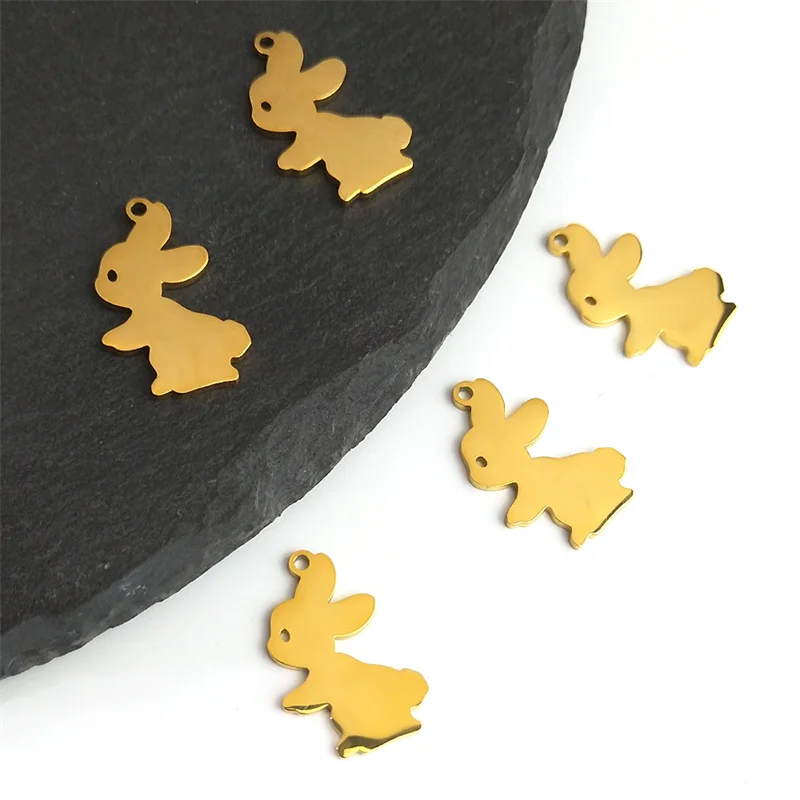 

5PCS Fashion Cute Rabbit DIY Small Pendant Women Men Stainless Steel Gold Color Trend Animal Charms for Jewelry Making 1717S07