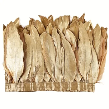 2M Naturale Fluffiness Piume d'oca Trim Frangia da cucire 13-18 cm per artigianato fai da te Costumi Decorazione Piuma dorata Trim