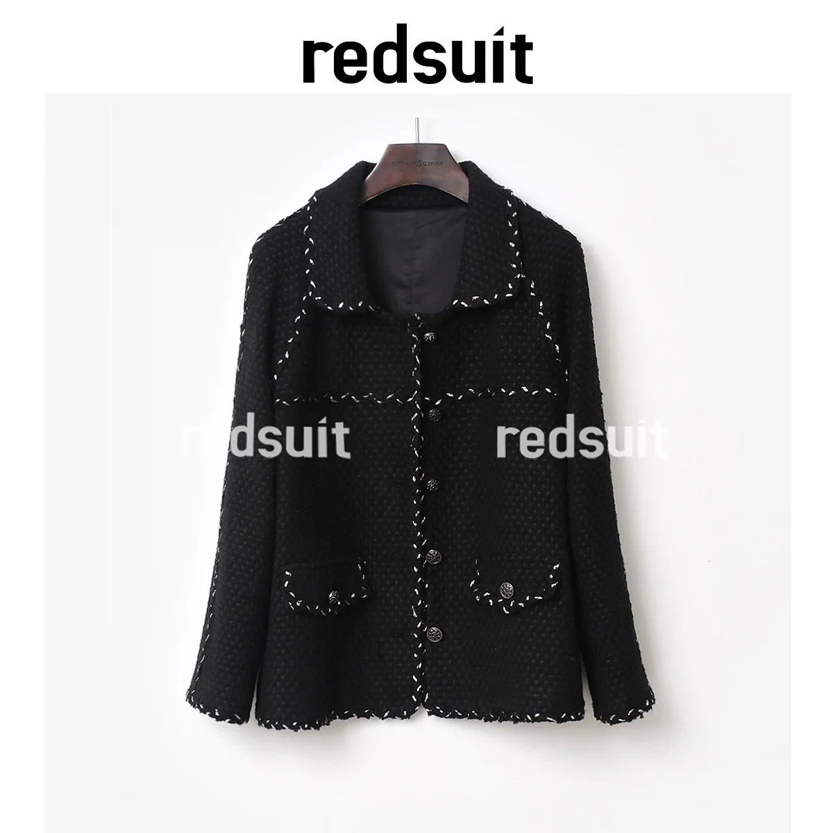 

Fashion Temperament Ins Trend Classic Black Small Fragrant Wind Coarse Tweed Woven Jacket Top New