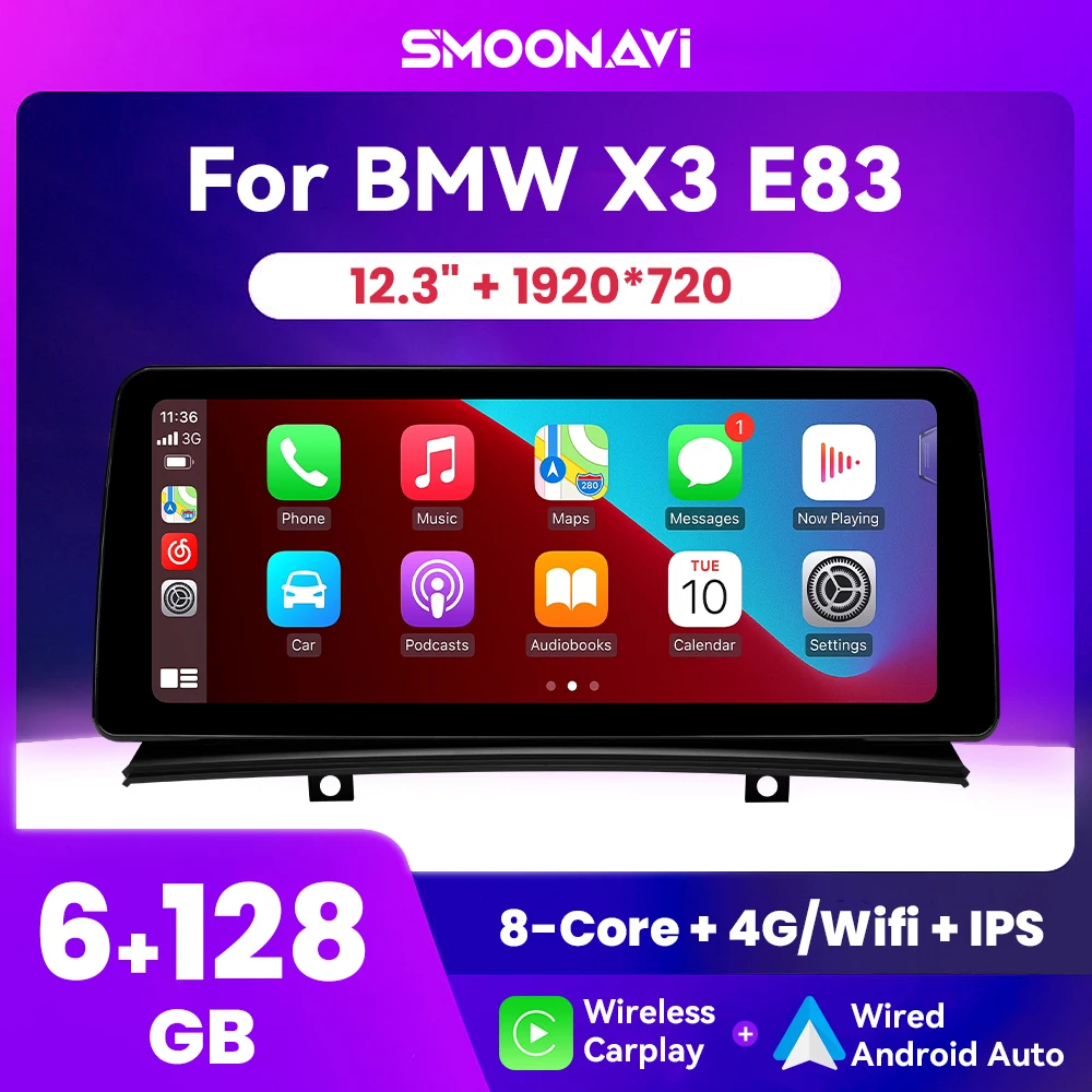 

Автомобильный мультимедийный плеер, 12,3 дюйма, Android 12, для BMW X3 E83 2005-2008, CIC 1920*720P, IPS, 128 ГБ, GPS-навигация, Wi-Fi