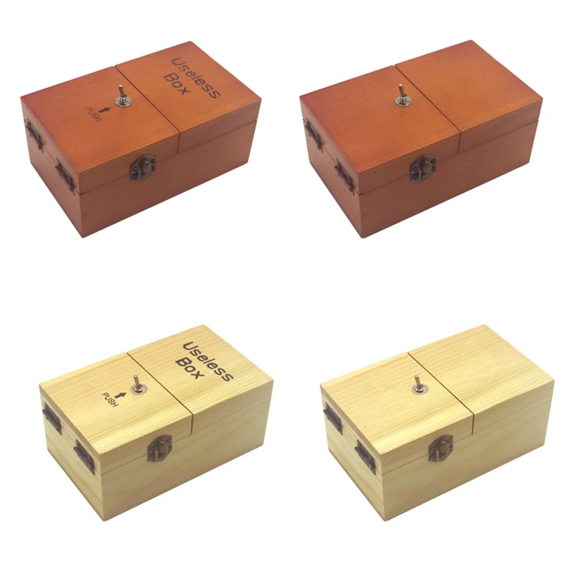 B Useless Box With Surprises Wooden Useless Box Fully Assembled Toy For Adults And Children Durable Easy Install Dark Wood Color