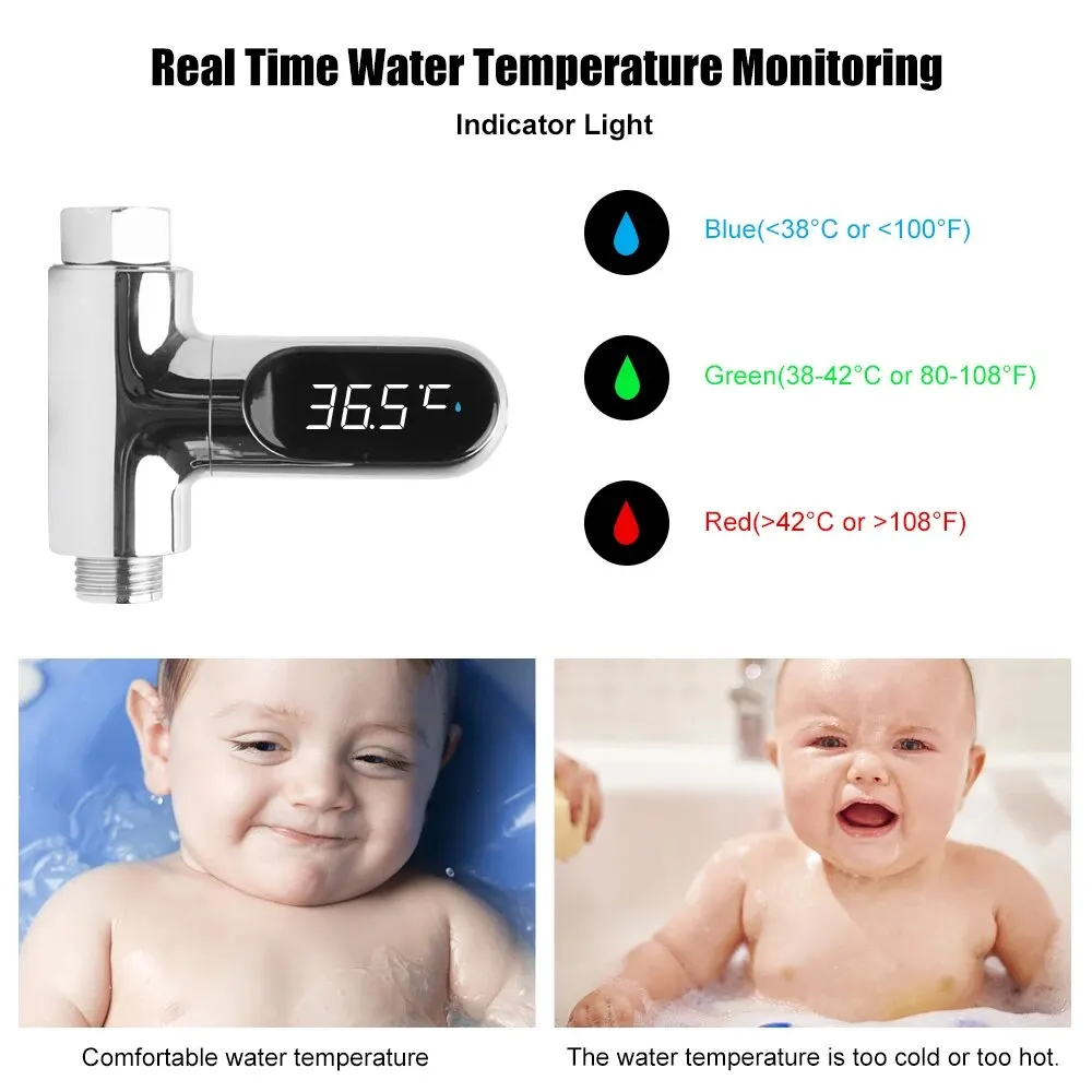 Water Thermometer Hot Tub Water Temperature Monitor Electricity Home LED Display Shower Faucets Bathing Temperature Meter
