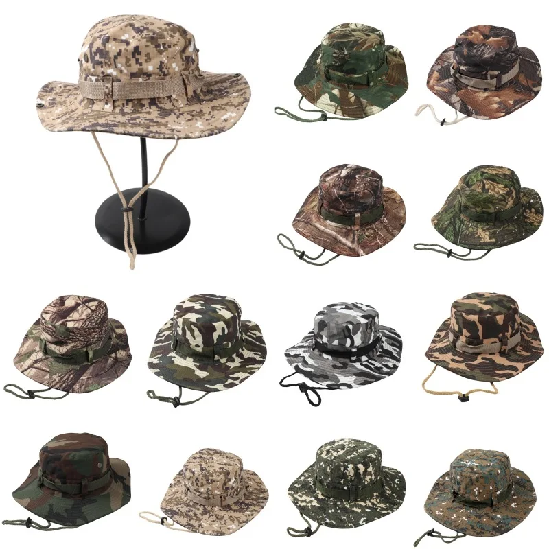 Camouflage hat Outdoor large overhang shade fisherman hat American casual breathable sun fishing jungle basin sun hat sun protection hat fisherman hat