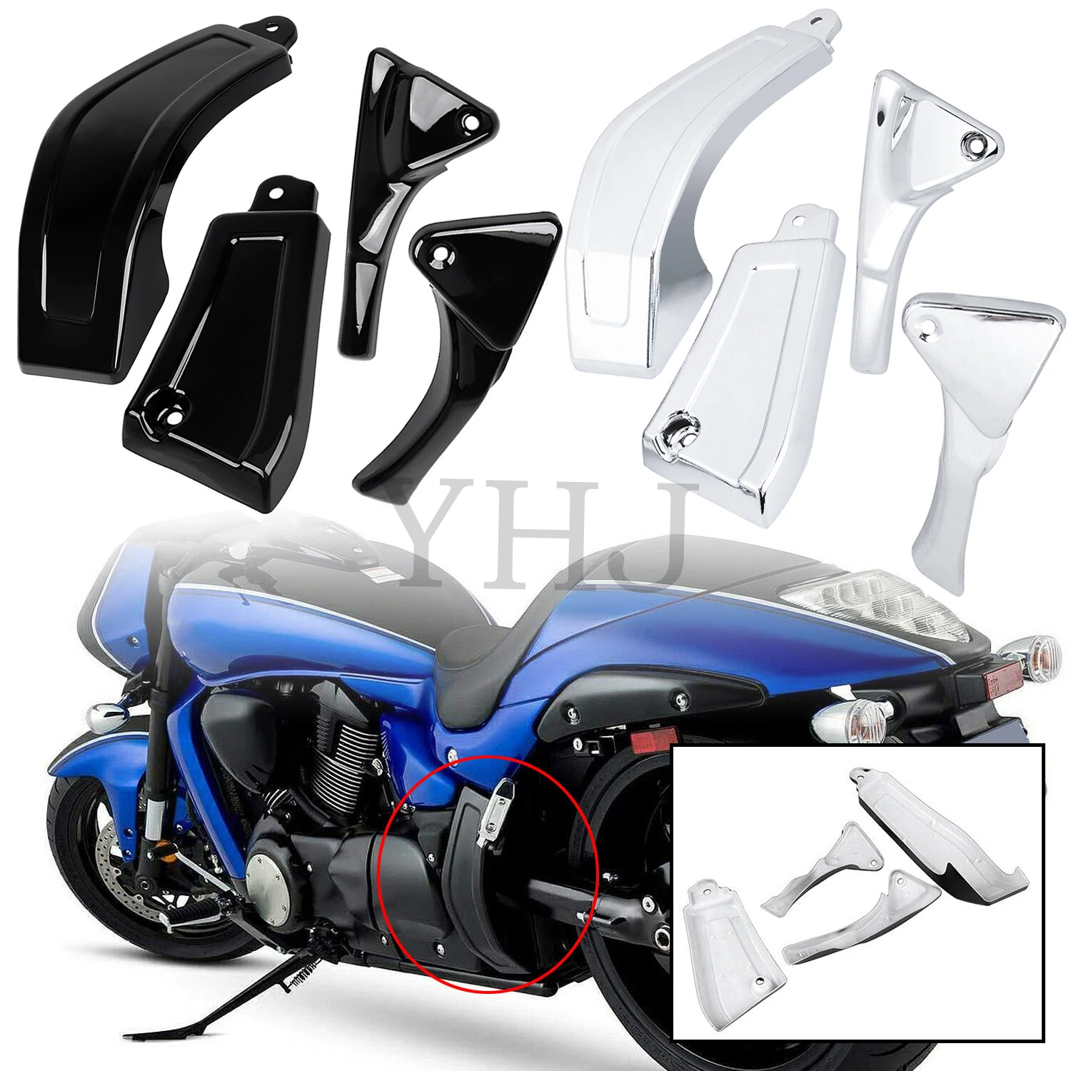 

Motorcycle Body Fairing Look 4 Part Frame Cover Chrome/Black For Suzuki Boulevard M109 M109R Boss/Limited Edition M109RZ M109R2