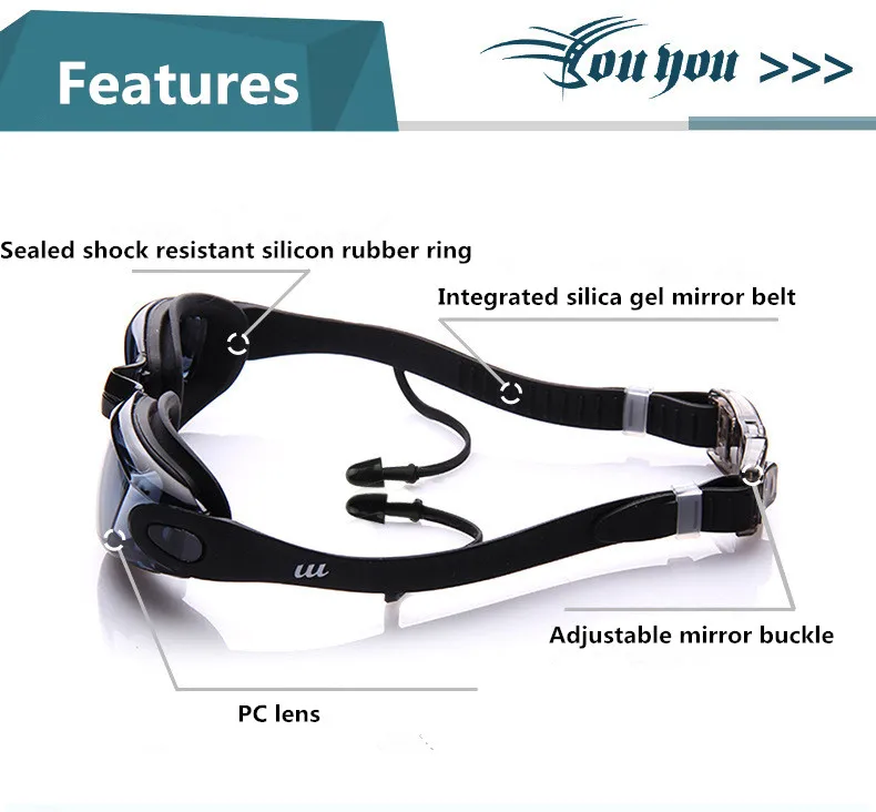 Anti Fog Professional Swimming Goggles Swimming Glasses Myopia with Earplugs Nose Clip Electroplate Waterproof Silicone Swim swimming goggles