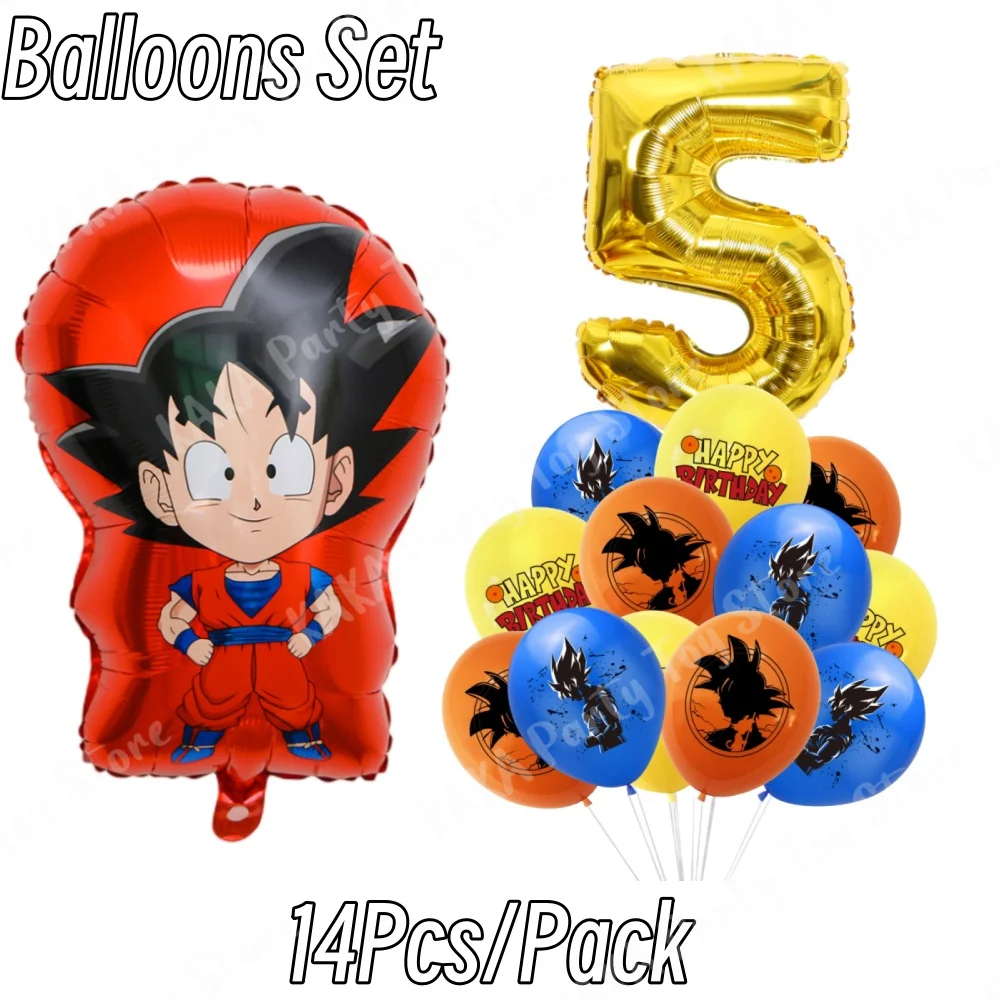 thumbnail image 1 of Decoración de fiesta de cumpleaños de Dragon Ball, globos de Son Goku, vajilla, platos de papel, servilletas, vasos, suministros para fiestas, juguetes para regalo de niño, 1 of 5