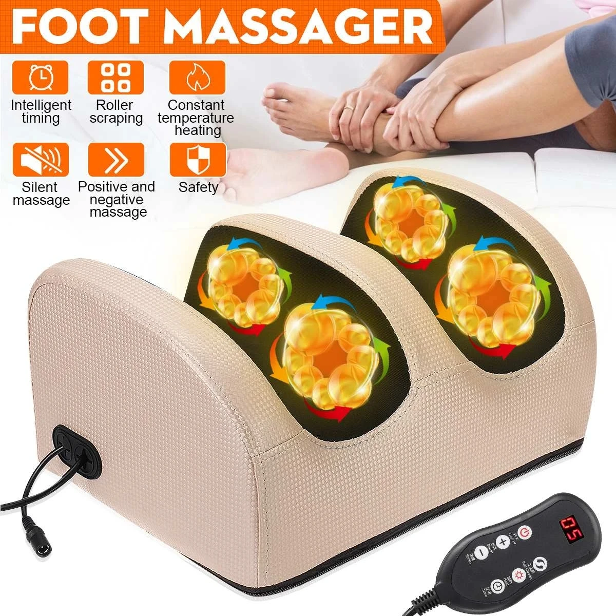 Remote Control Electric Foot Massager Machine Heating Therapy Shiatsu Kneading Roller Vibrator Hot Compression Deep Muscles Gift new multifunction wholesale full leg compression machine leg foot massager blood circulation air leg massager