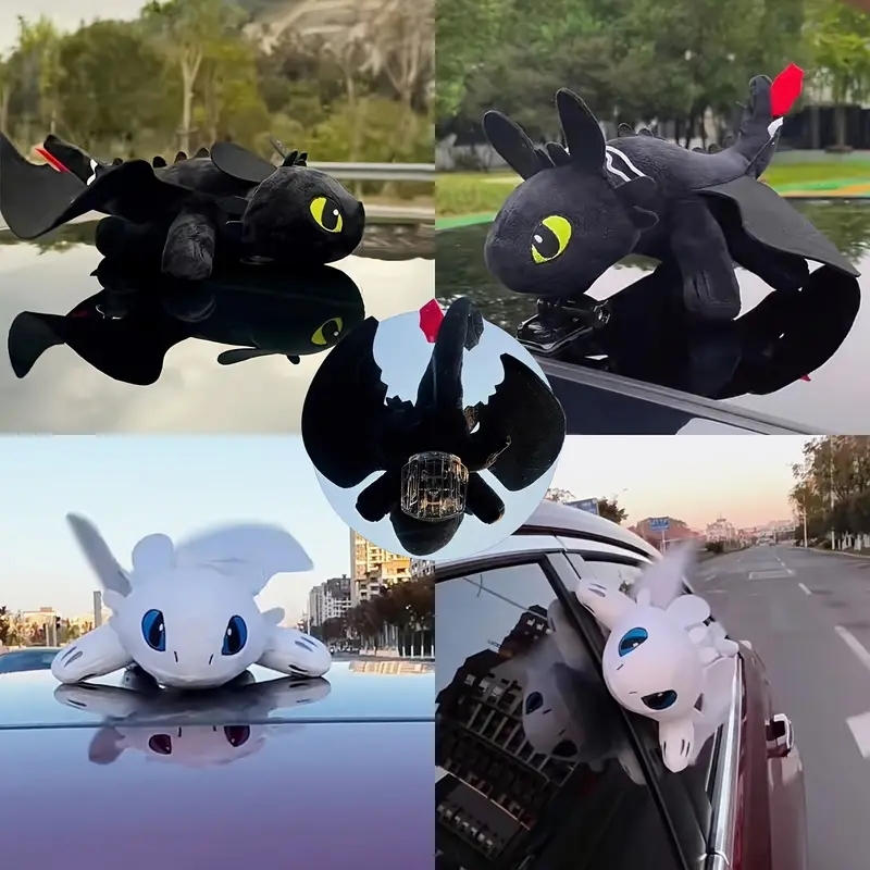Kawaii Anime Dragon Tamer Toothless Baby Wings Moving Roof Doll Cute Cartoon Car Exterior Sunroof Pendant Doll Toys Kids Girl