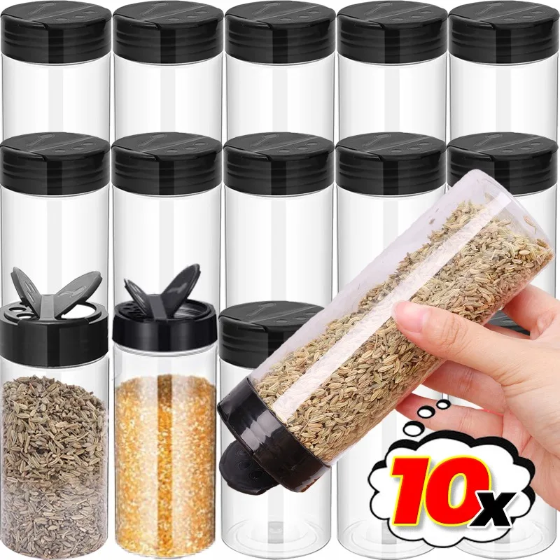 Transparent Seasoning Jars with Shaker Lids Spice Bottle Salt Pepper Shaker Container Kitchen Storage BBQ Powder Bottles 10/1PCS