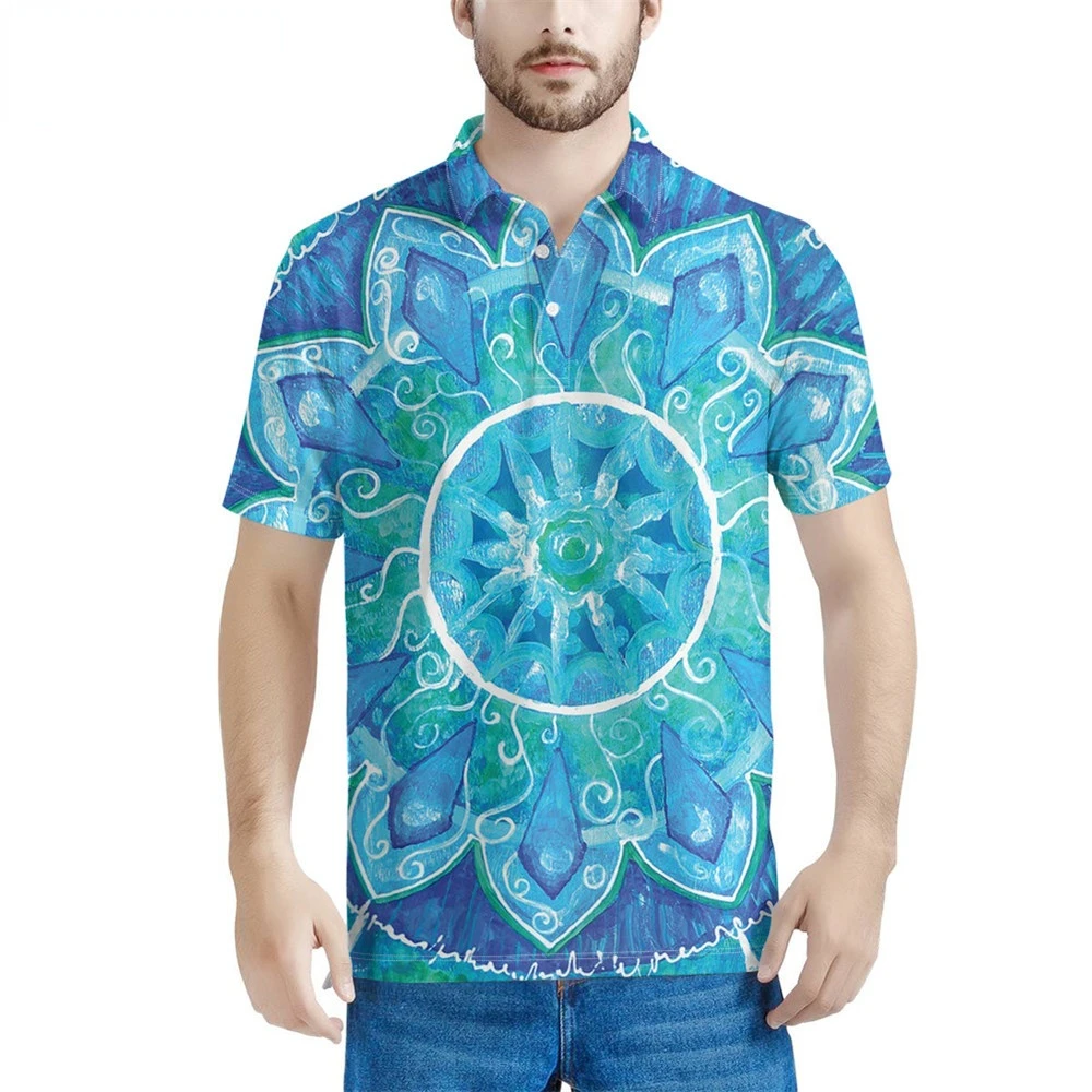 

Summer Men Casual Polos Shirt Boho Mandala Pattern Printing Body Shape Turn-down Collor Tops& Tees Business Ropa