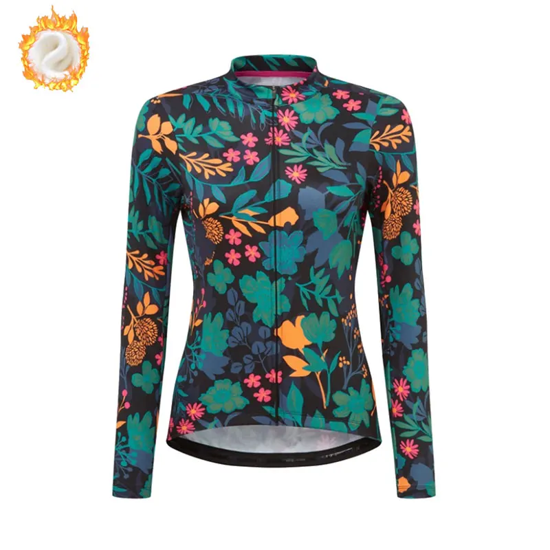 Women Winter Fleece Cycling Jerseys Outdoor Sports MTB Long Sleeves Jersey Warm Mountain Bike Clothing Ropa Ciclismo Mujer