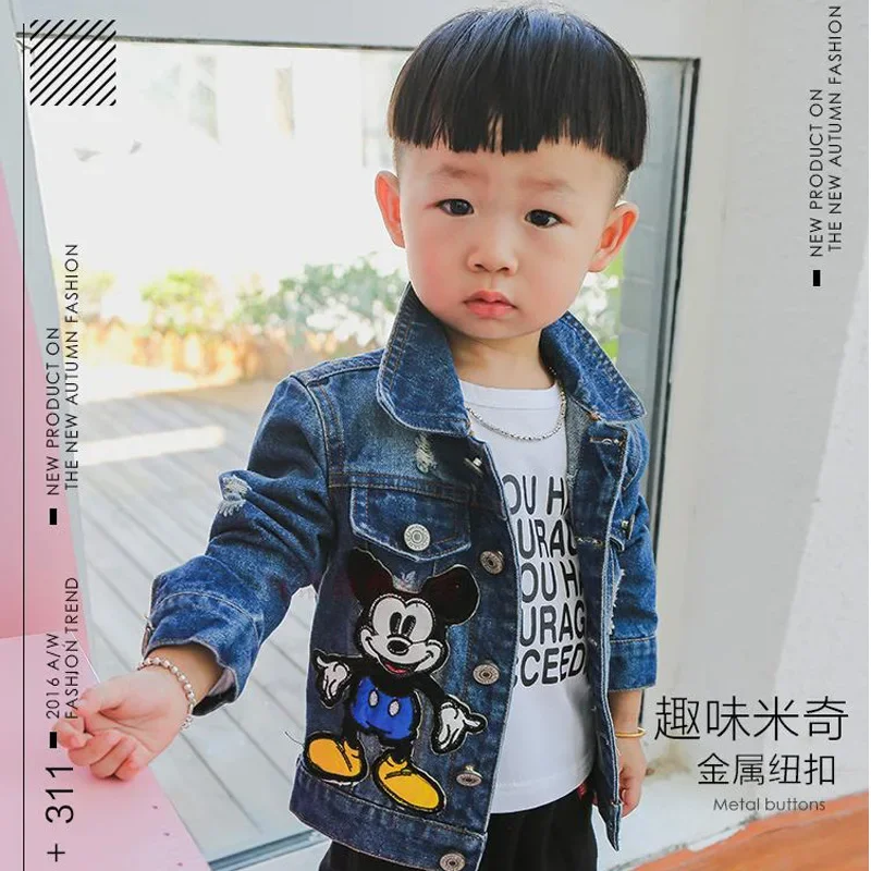Disney  Mickey Mouse Cartoon Baby Boys Jacket Children Fashion Japanese Korean style Cowboy Outerwear & Coats Kids Clothes 2