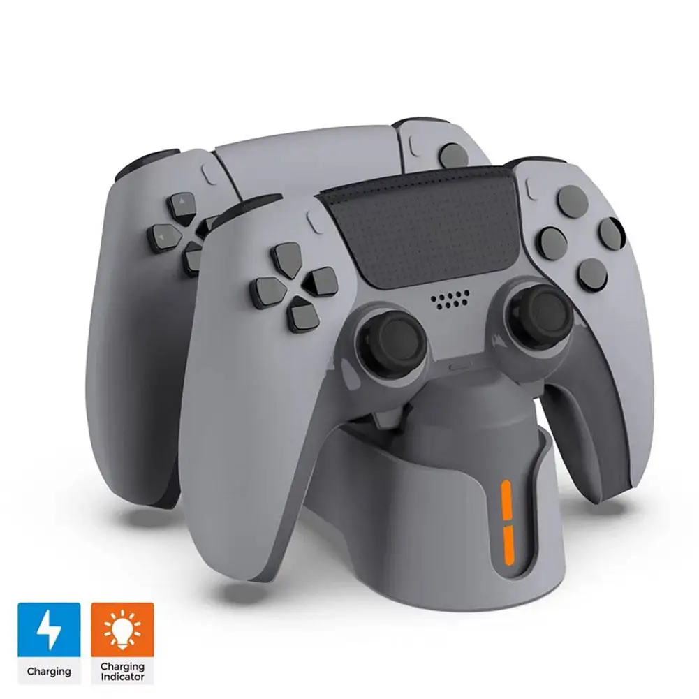 PS5 듀얼 컨트롤러 충전 도크, PS5 및 Edge 컨트롤러용 LED 표시등 접촉식 충전기, 고속 충전 스테이션
