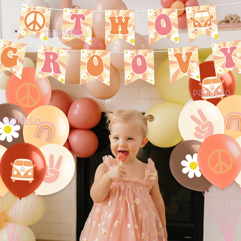Boho Daisy Flower Balloon Garland Kit | Dusty Rose and Retro Yellow Balloon Arch | Two Groovy