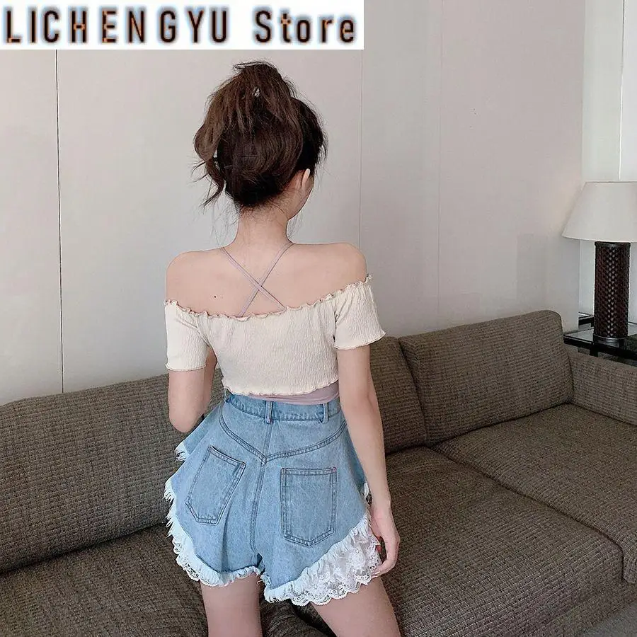 New Women Denim Shorts Jeans Feminino Summer Wide Leg Female Loose Shorts Tassel Lace Femme Cloth Pantalones Fashion Streetwear