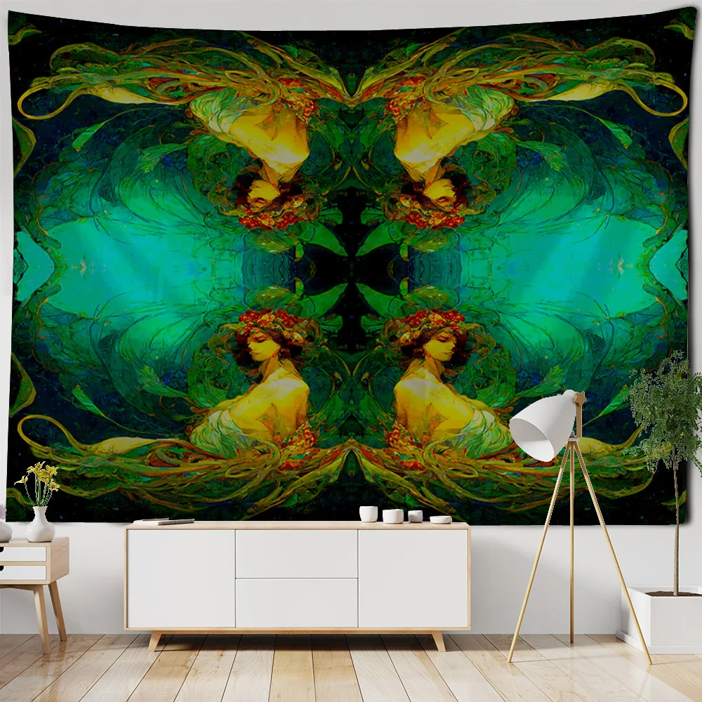 Tapestry Wall Hanging Retro Mermaid Art Aesthetics Tapestry Bedroom Decoration Bohemian Hippy Fantasy Home Art Wall Decoration