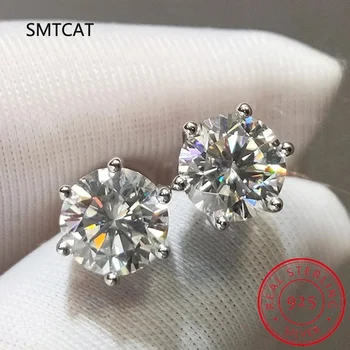 2 Carat 6mm D Color Moissanite Stud Earring For Women Top Quality 100% 925 Sterling Silver Sparkling Lab Diamond Wedding Jewelry