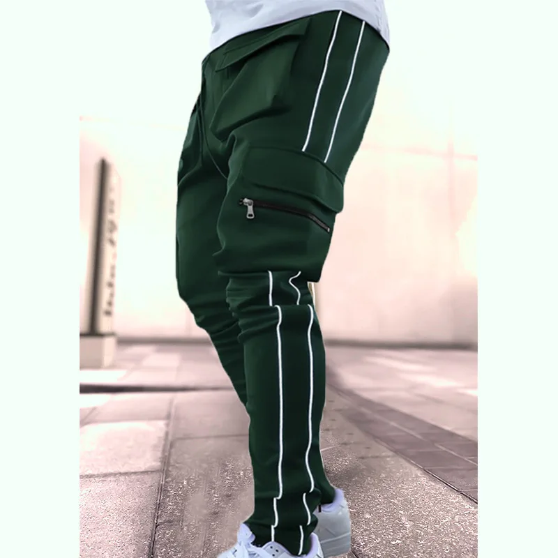 Spring And Autumn Cargo Pants Men's Fashion Brand Elastic Multi-bag Reflective Straight Leg Sports Fitness Casual Pants 6
