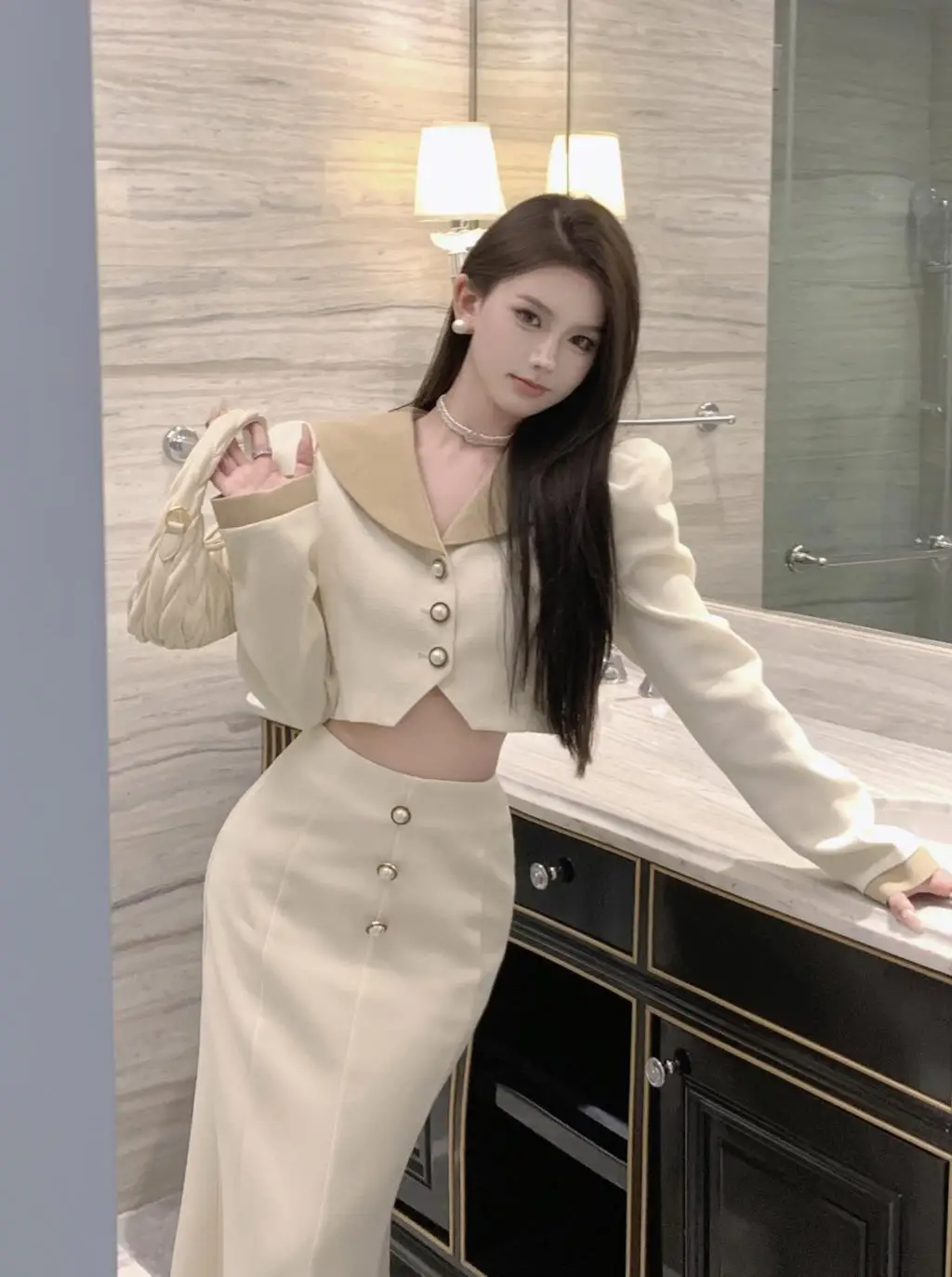Elegant Two Piece Set Women Long Sleeves Short Coat + High Waist Mermaid Skirt Autumn Winter Solid Korean Style Patchwork Outfit
