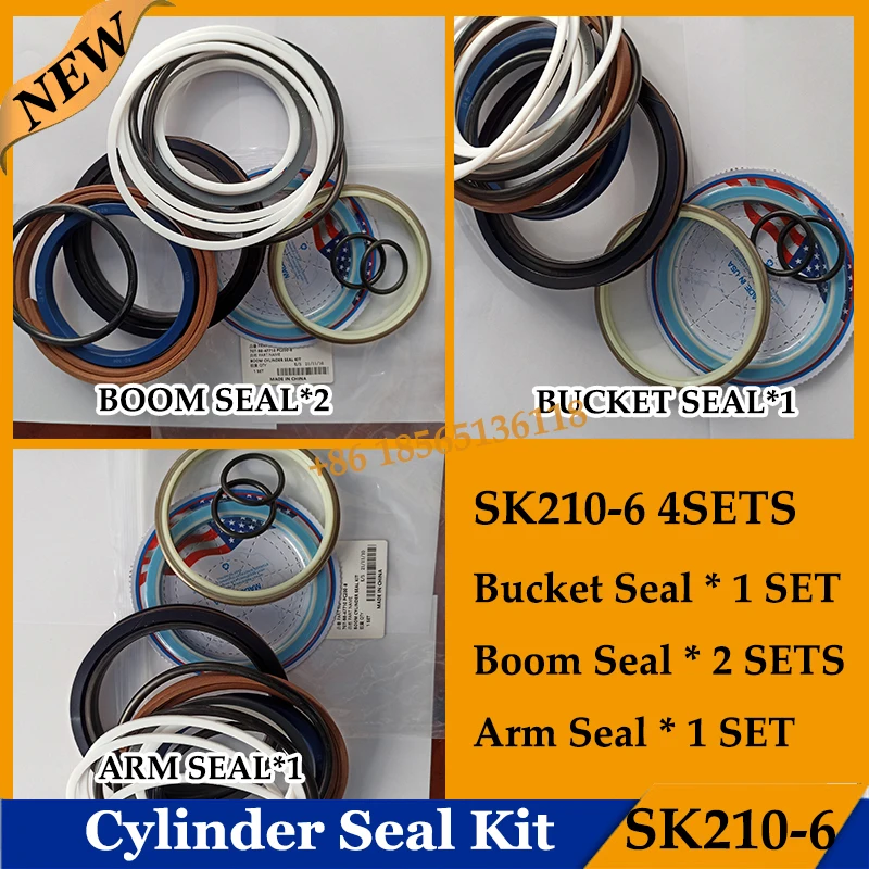4Sets SK210 6 SK210LC 6 Boom Bucket Arm Cylinder Seal Kit for Kobelco