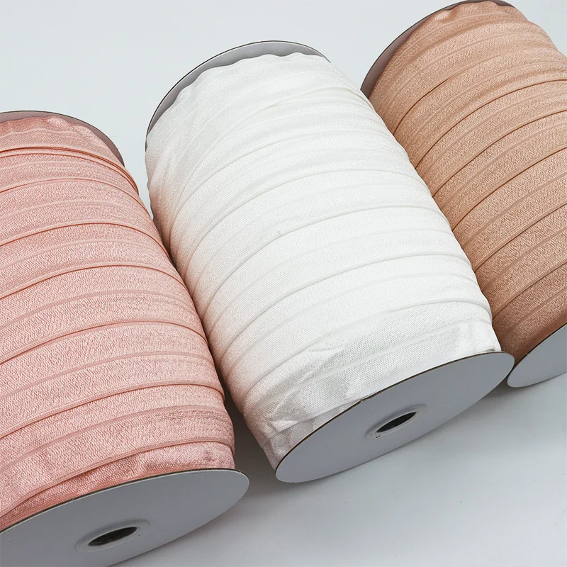 Silk Satin Ribbons Craft Supplies 1" 25mm Solid Color Spandex FOE Ribbon Fold Over Elastic DIY Sewing