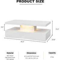 LED High Glossy Coffee Table, Modern Coffee Table, 2 Tiers Rectangle Design Coffee Table with 16 Colors LED Lights 2