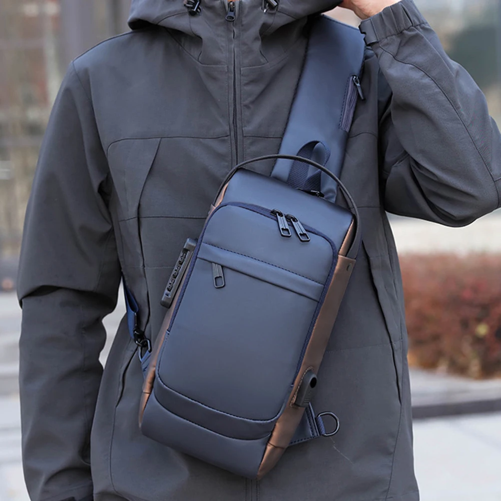 

Password Lock Color Stitching Chest Bag Portable Large Capacity Sling Pack Multi-Layer Design Chest Bag For Outdoor Activities