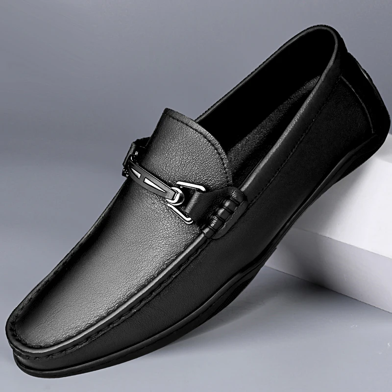 

2023 New Spring Men's Casual Shoes Genuine Leather Slip On Loafers Male Classics Black Flats Shoe Man Nice Driving Shoes For Men