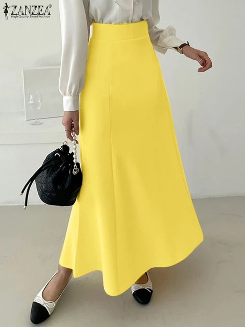 Yellow High Waist Long Skirt  Waist Skirt Maxi High Yellow - Women's Solid  Color - Aliexpress