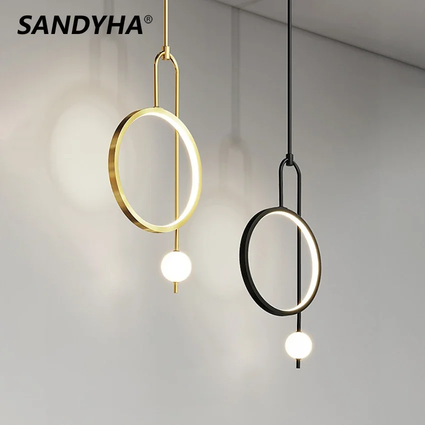 

SANDYHA Moderne Pendant Light Plafonnier Round Ring Glass Home Decore Accessories Bedroom Dining Room Indoor Lustre