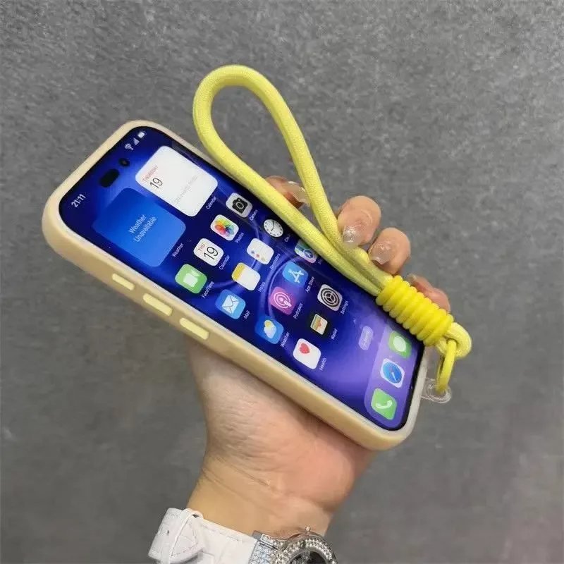 Matte Candy Wrist Strap Phone Case with Hand Lanyard - 2-in-1 Jelly Soft Cover