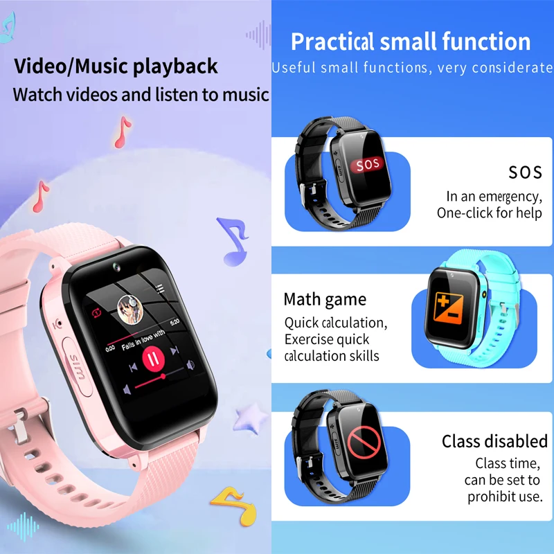 Smartwatch pour Enfants Connectée Montre Intelligente Enfants Montre  Telephone Enfant avec Appel Jeux SOS Musique Vidéo Caméra Révei