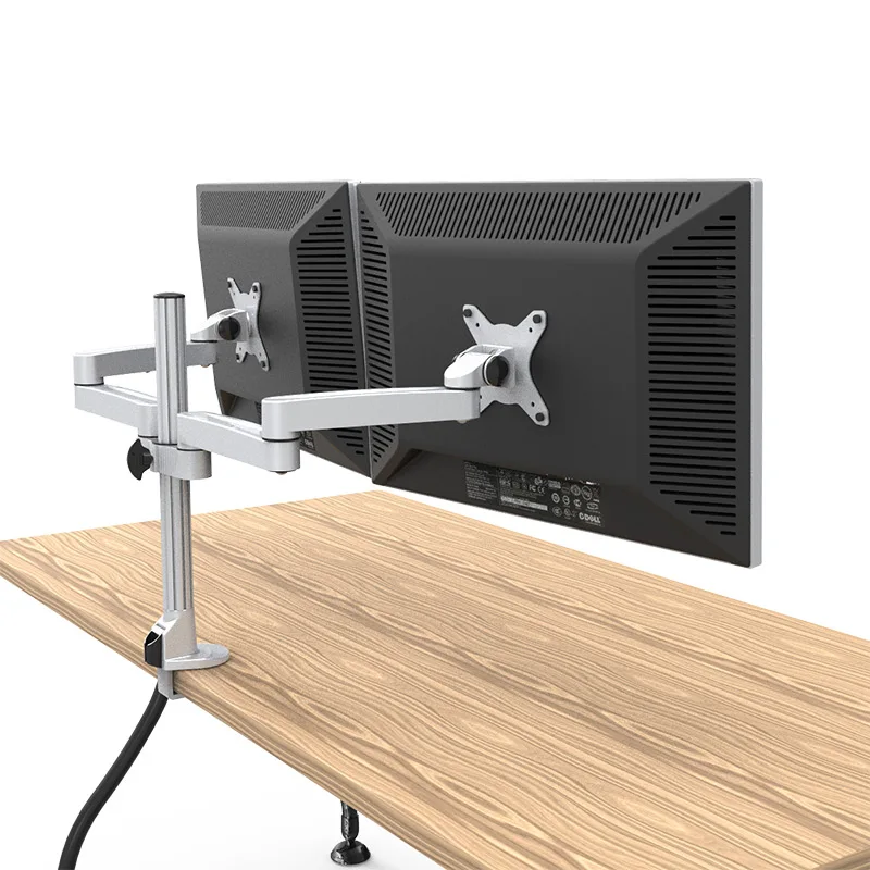 Aluminum Alloy Full Motion Dual Monitor Mount Holder StandCable Management Free Lifting Retractable Bracket